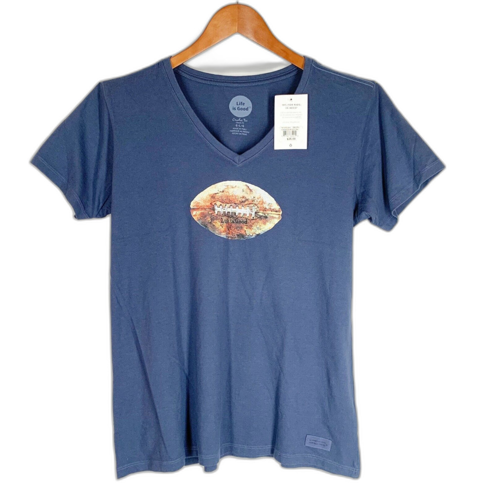 💐 Life is Good M Crusher Shirt NEW Blue Cotton Knit Top V Neck Football NWT - Picture 6 of 7